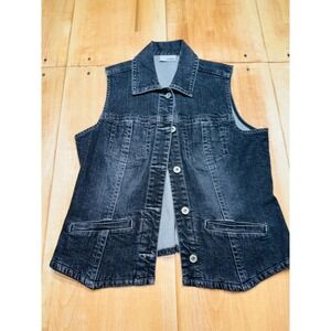 Chicos Platinum Washed Black Denim Vest Gray Button Front Cotton Stretch Size 1